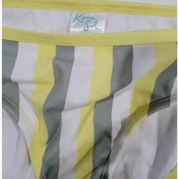 Kona Sol Women's Plus Size yellow striped Medium Coverage Hipster Bikini Bottom - Picture 4 of 7